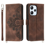 Phone Case for Xiaomi Redmi 12 4G , Imprinted Flower Stand Wallet Leather Cover with Wrist Strap + Shoulder Strap