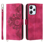 Phone Case for Xiaomi Redmi 12 4G , Imprinted Flower Stand Wallet Leather Cover with Wrist Strap + Shoulder Strap