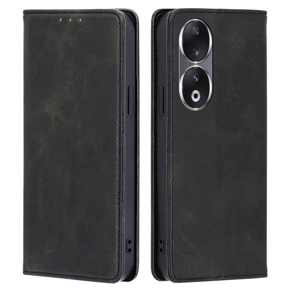 Wallet Phone Case for Honor 90 , Anti-Scratch Calf Texture PU Leather Stand Smartphone Cover