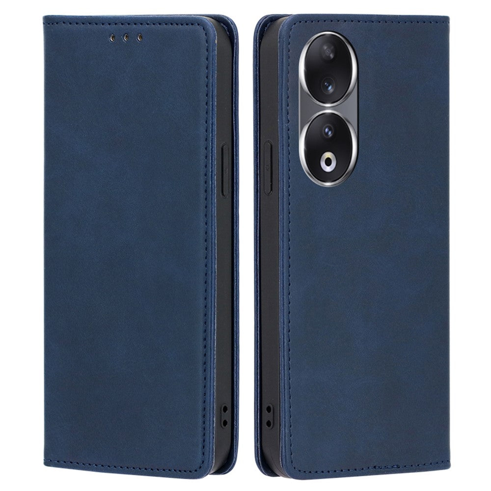 Wallet Phone Case for Honor 90 , Anti-Scratch Calf Texture PU Leather Stand Smartphone Cover