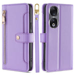 For Honor 90 Zipper Pocket Phone Leather Case Multiple Card Slots Anti-Drop Cover with Straps