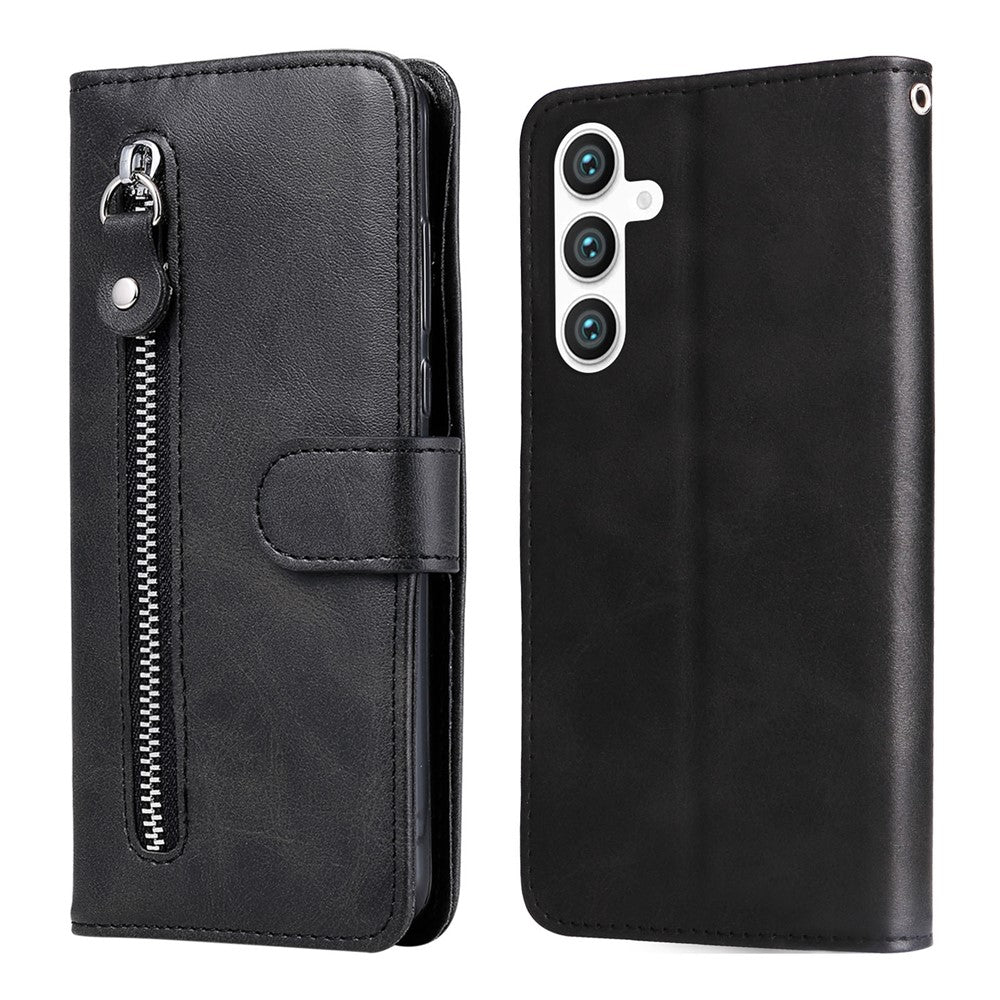 For Samsung Galaxy S23 FE Zipper Pocket Wallet Foldable Stand Anti-Scratch Calf Texture Phone Case Cell Phone Cover