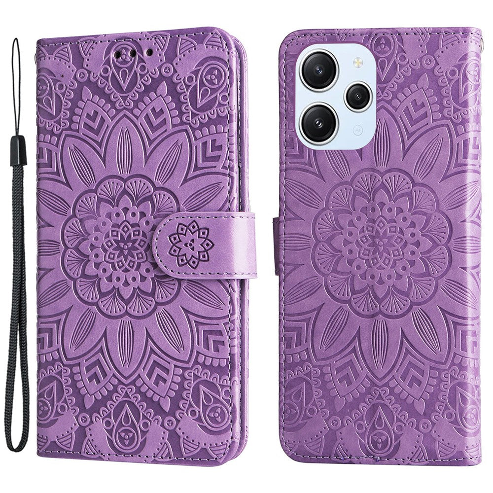 PU Leather Cover for Xiaomi Redmi 12 4G , Sunflower Imprinted Wallet Anti-Scratch Smartphone Case