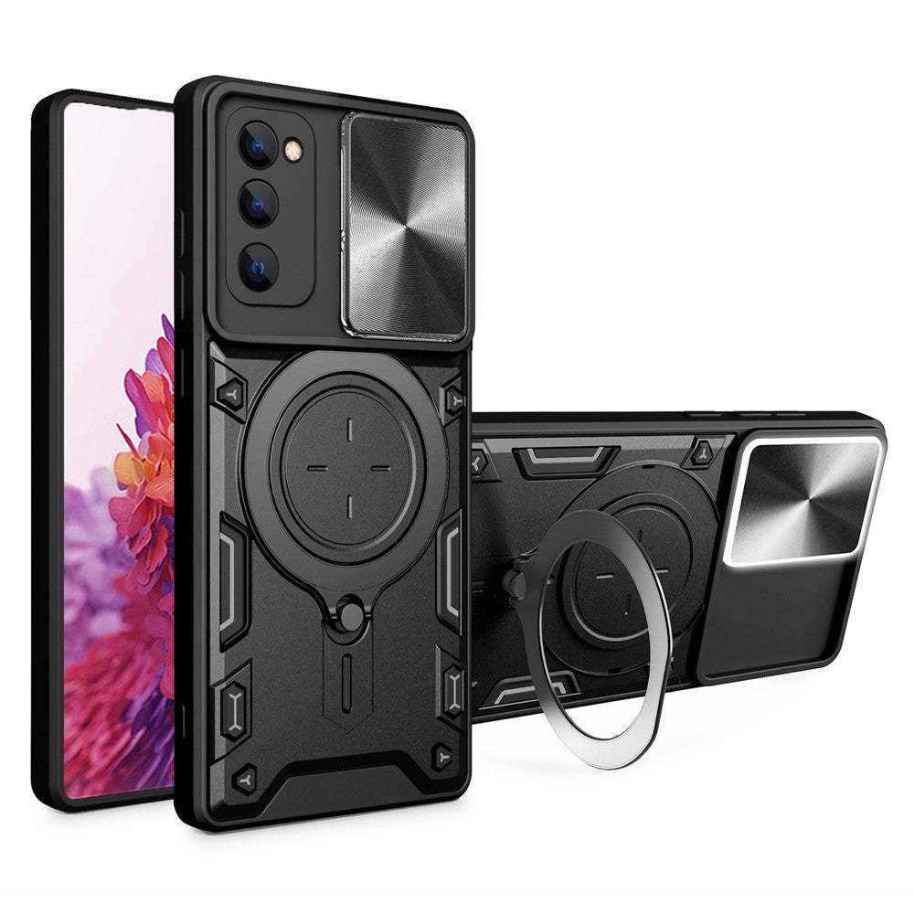Stativcover til Samsung Galaxy S20 FE / S20 FE 5G / S20 FE 2022 / S20 Lite, mobilcover i PC+TPU med skydeligt kameradæksel