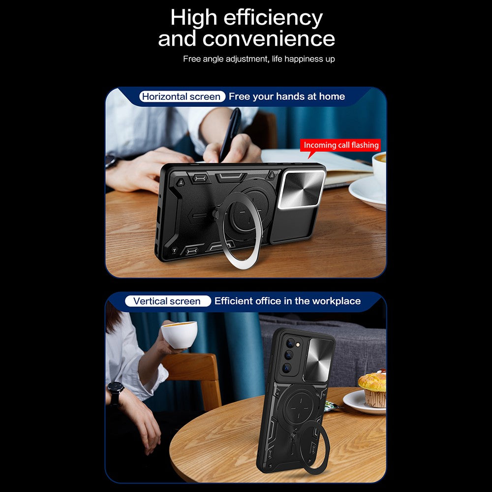 Stativcover til Samsung Galaxy S20 FE / S20 FE 5G / S20 FE 2022 / S20 Lite, mobilcover i PC+TPU med skydeligt kameradæksel