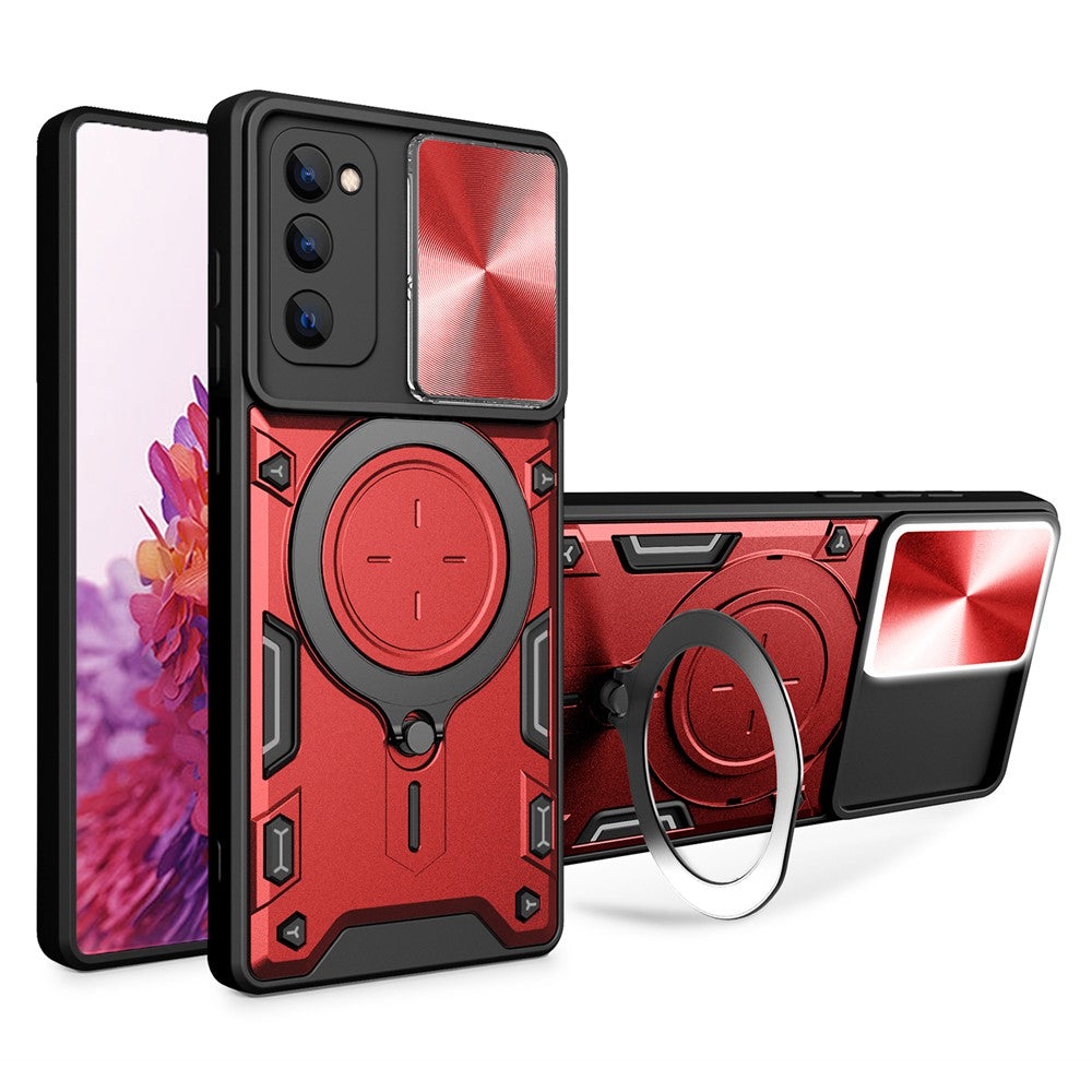 Stativcover til Samsung Galaxy S20 FE / S20 FE 5G / S20 FE 2022 / S20 Lite, mobilcover i PC+TPU med skydeligt kameradæksel