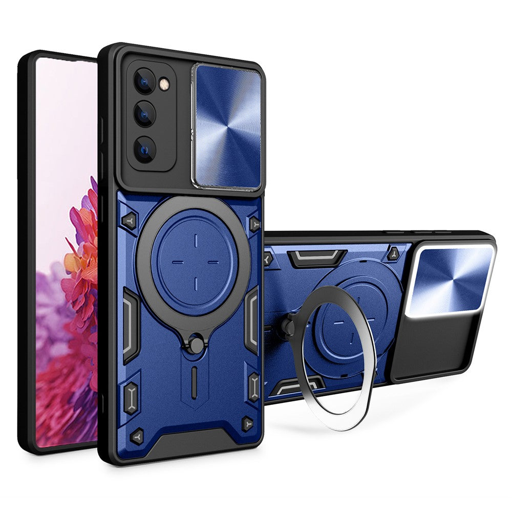 Stativcover til Samsung Galaxy S20 FE / S20 FE 5G / S20 FE 2022 / S20 Lite, mobilcover i PC+TPU med skydeligt kameradæksel