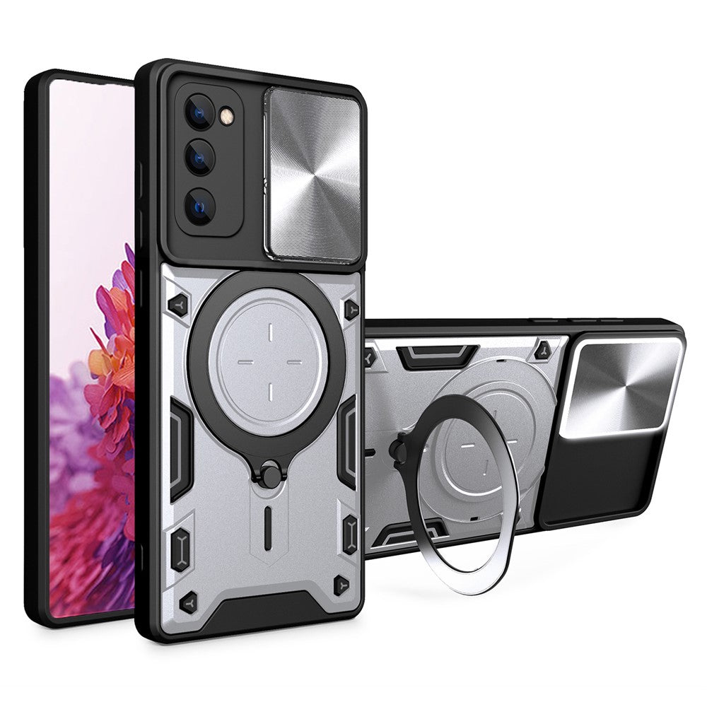 Stativcover til Samsung Galaxy S20 FE / S20 FE 5G / S20 FE 2022 / S20 Lite, mobilcover i PC+TPU med skydeligt kameradæksel