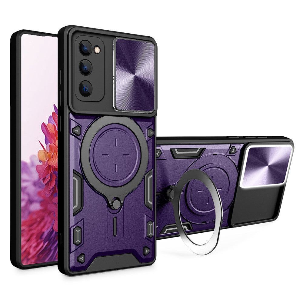 Stativcover til Samsung Galaxy S20 FE / S20 FE 5G / S20 FE 2022 / S20 Lite, mobilcover i PC+TPU med skydeligt kameradæksel
