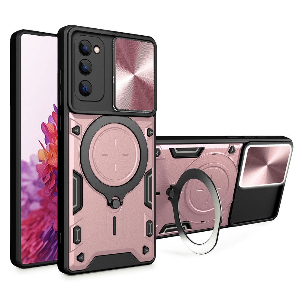 Stativcover til Samsung Galaxy S20 FE / S20 FE 5G / S20 FE 2022 / S20 Lite, mobilcover i PC+TPU med skydeligt kameradæksel