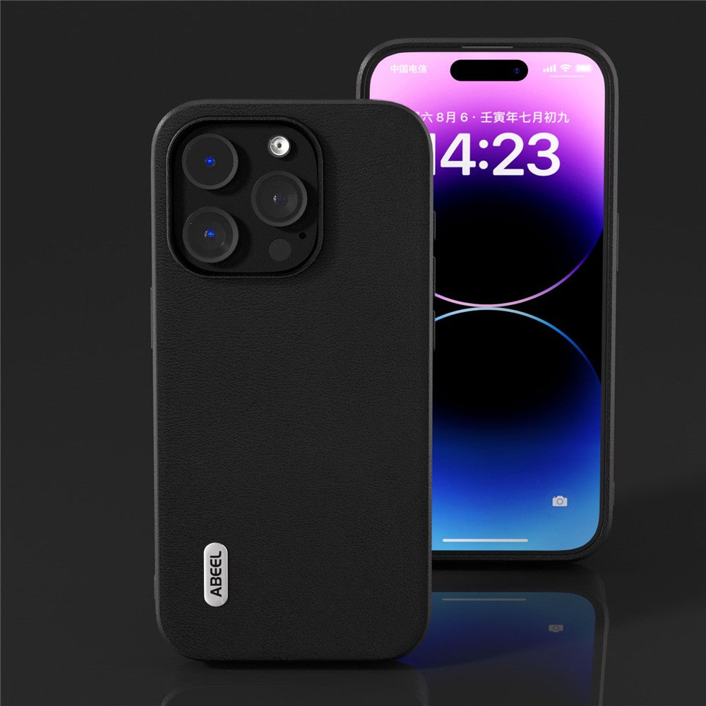 ABEEL For iPhone 15 Pro Max Protective Slim Case Textured PU Leather+TPU Phone Cover
