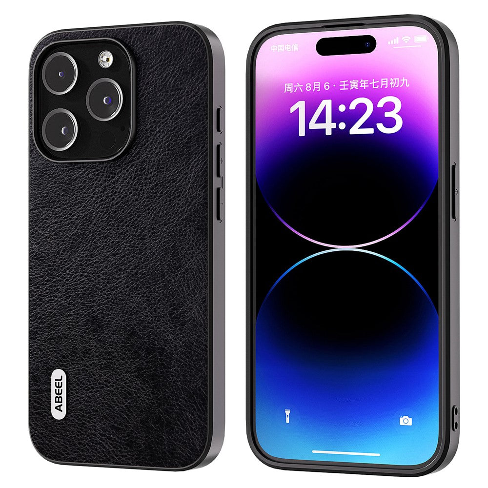 ABEEL For iPhone 15 Pro Max Phone Case Litchi Texture PU Leather Coated TPU Shockproof Cover
