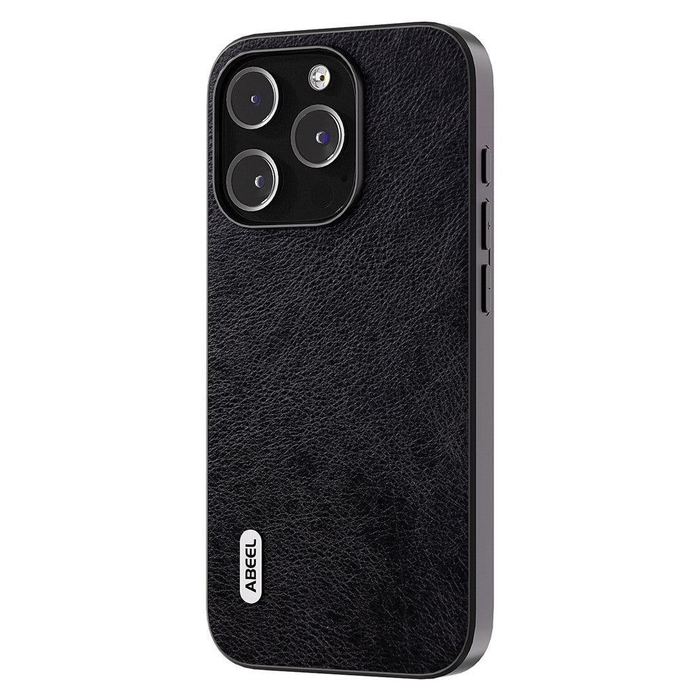ABEEL For iPhone 15 Pro Max Phone Case Litchi Texture PU Leather Coated TPU Shockproof Cover