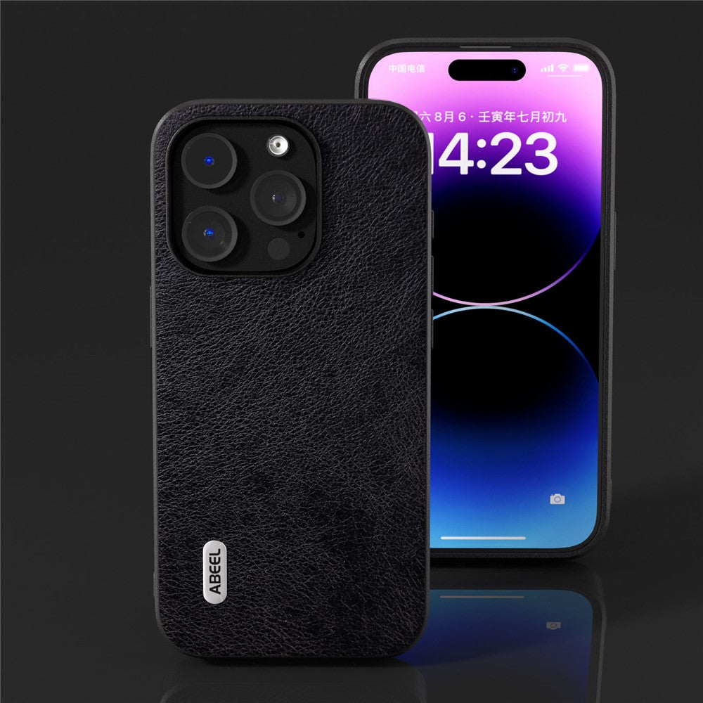 ABEEL For iPhone 15 Pro Max Phone Case Litchi Texture PU Leather Coated TPU Shockproof Cover