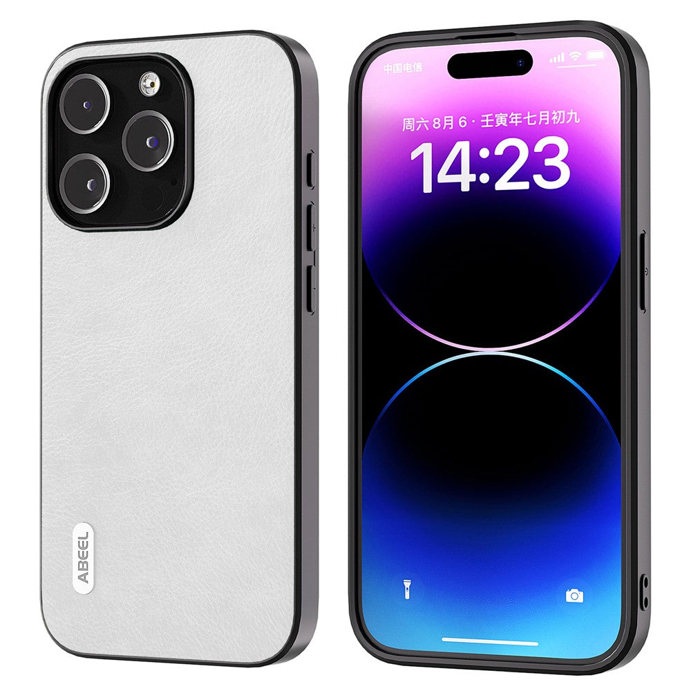 ABEEL For iPhone 15 Pro Max Phone Case Litchi Texture PU Leather Coated TPU Shockproof Cover