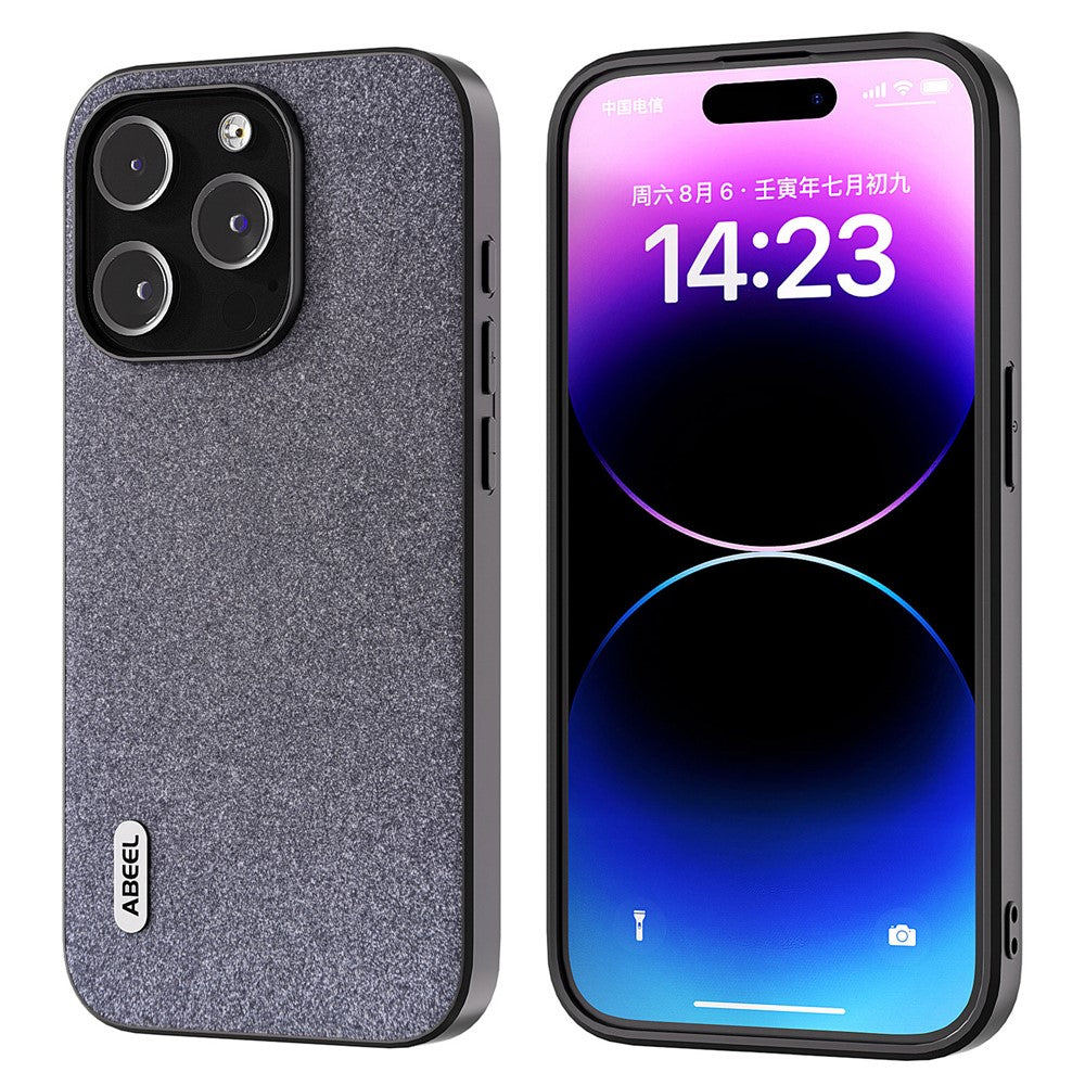 ABEEL For iPhone 15 Pro Max Glitter Drop-proof Phone Case PU Leather Coated TPU Back Cover