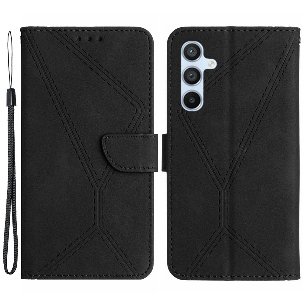 HT05 For Samsung Galaxy A25 5G (Global) (161.0 x 76.5 x 8.3mm) PU Leather Phone Case Skin-touch Stand Wallet Imprinted Line Cover