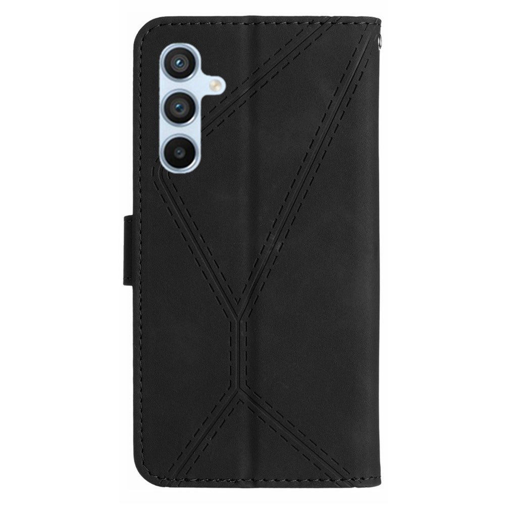 HT05 For Samsung Galaxy A25 5G (Global) (161.0 x 76.5 x 8.3mm) PU Leather Phone Case Skin-touch Stand Wallet Imprinted Line Cover