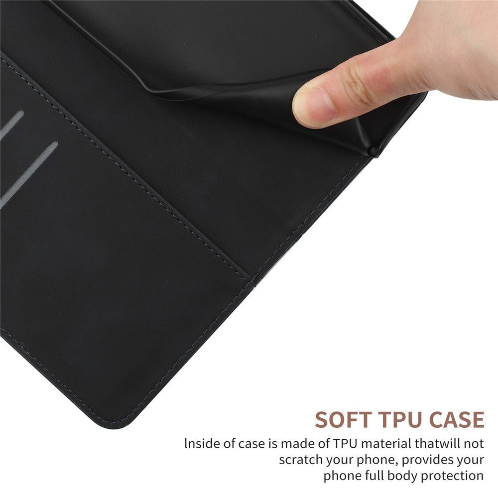HT05 For Samsung Galaxy A25 5G (Global) (161.0 x 76.5 x 8.3mm) PU Leather Phone Case Skin-touch Stand Wallet Imprinted Line Cover