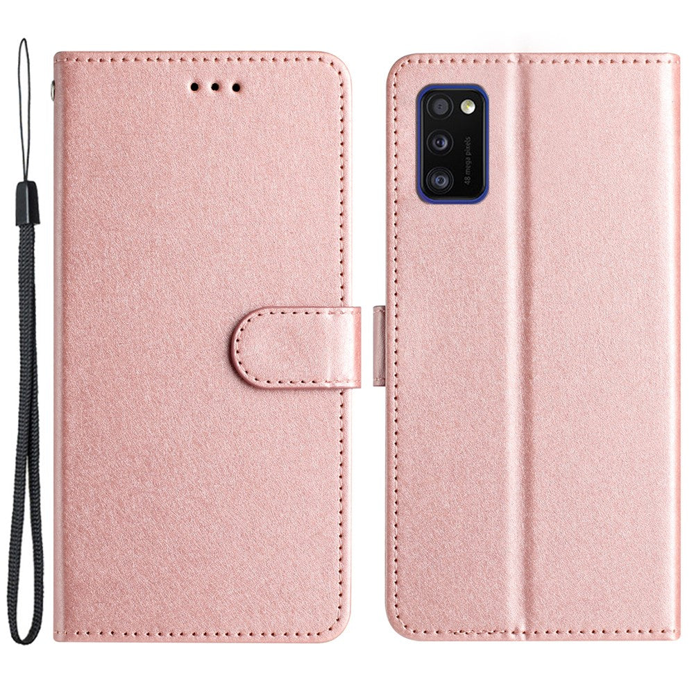 Magnetiskt spännskal till Samsung Galaxy A41 (Global version) Plånboksfodral i läder med sidentextur och handrem