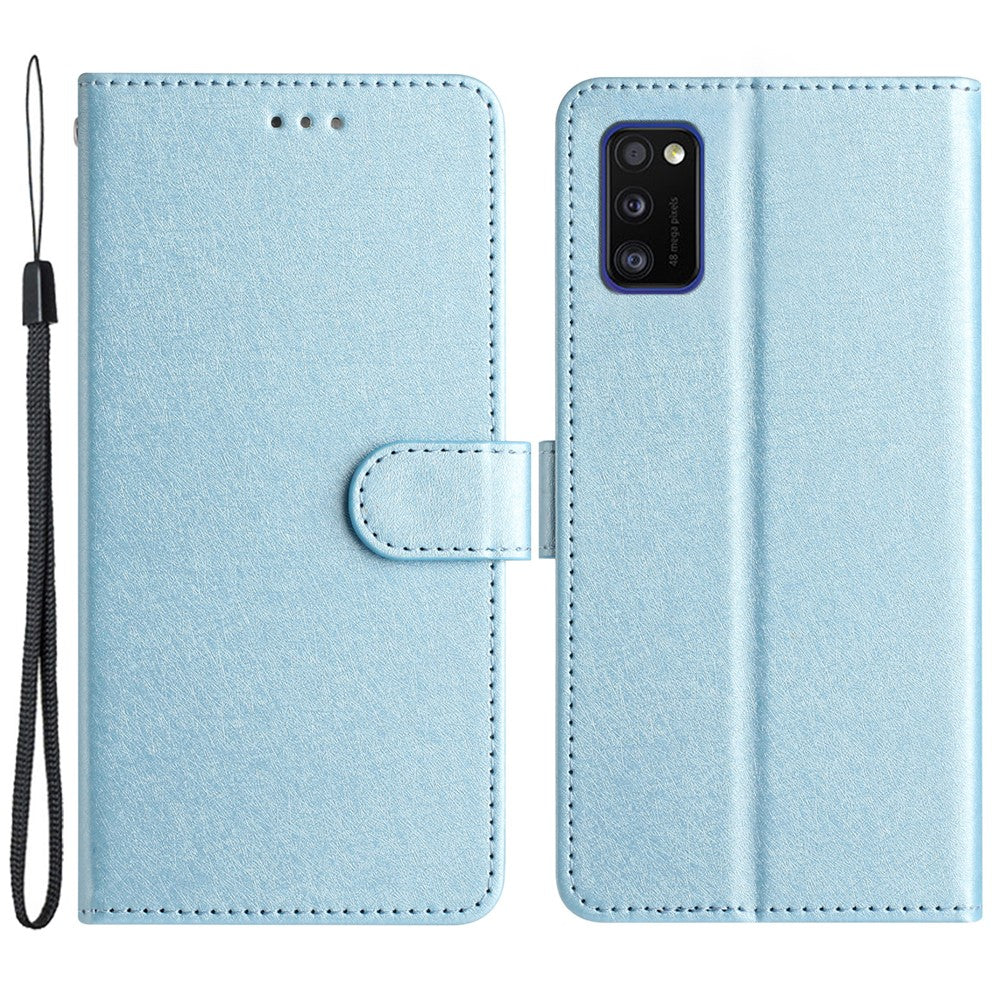 Magnetiskt spännskal till Samsung Galaxy A41 (Global version) Plånboksfodral i läder med sidentextur och handrem