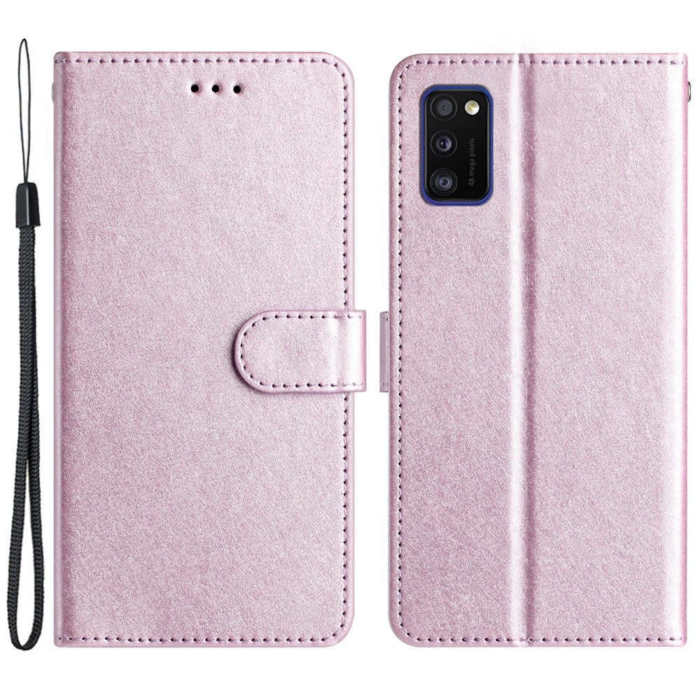 Magnetiskt spännskal till Samsung Galaxy A41 (Global version) Plånboksfodral i läder med sidentextur och handrem