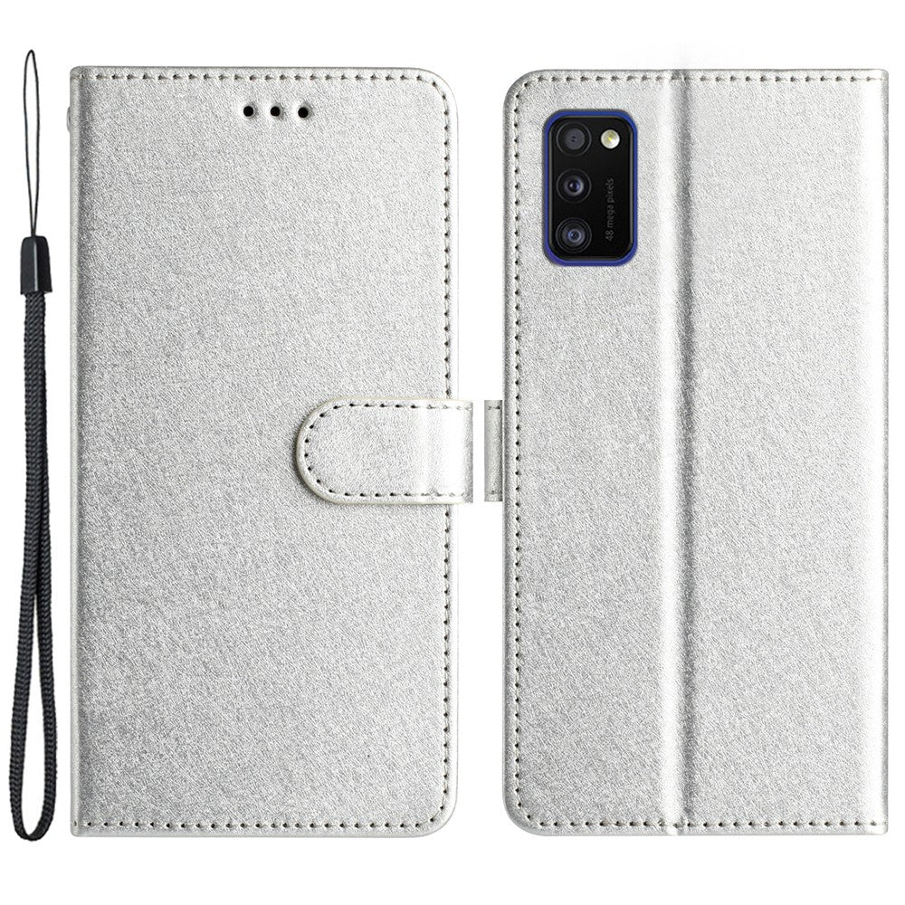Magnetiskt spännskal till Samsung Galaxy A41 (Global version) Plånboksfodral i läder med sidentextur och handrem
