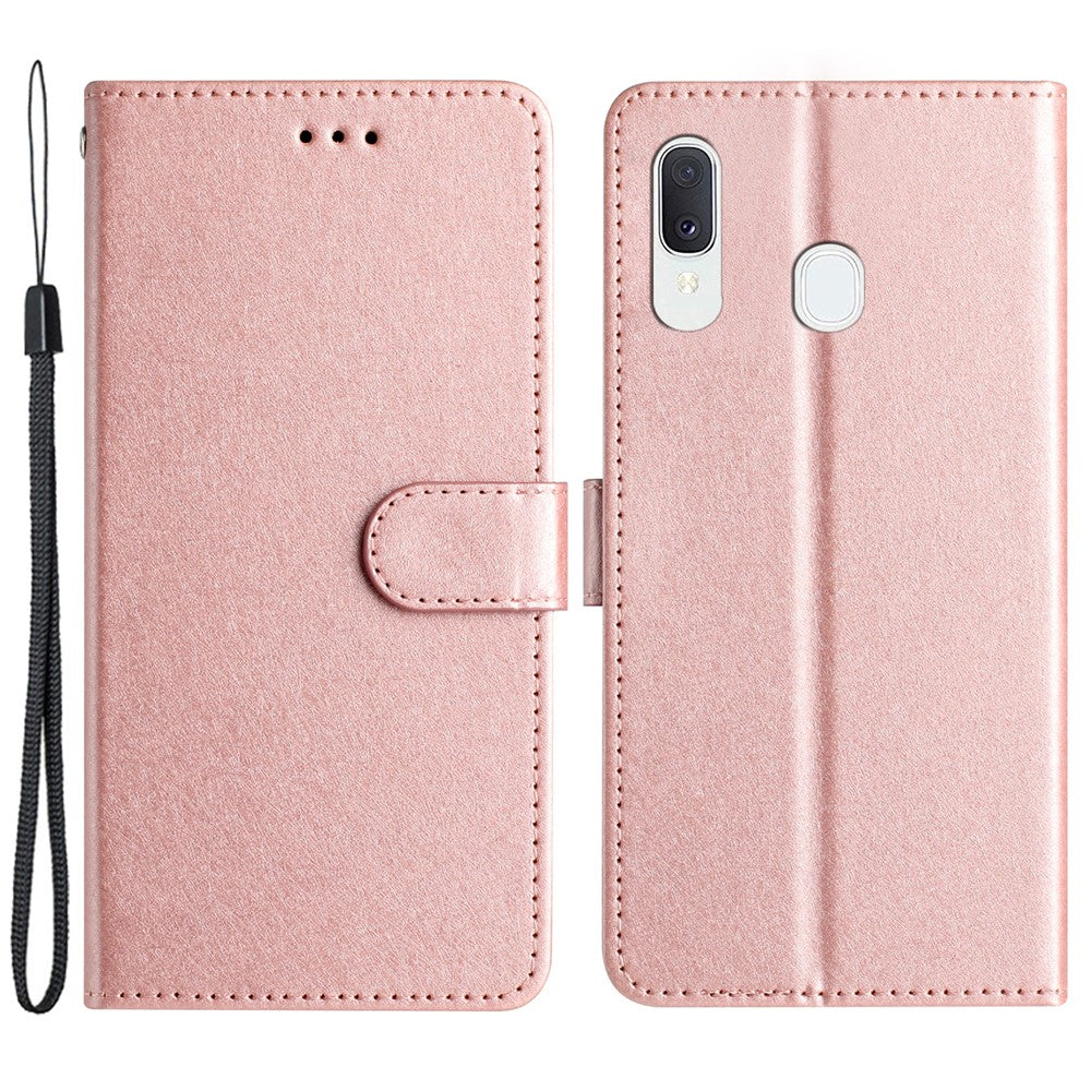 Magnetisk Lukkekasse til Samsung Galaxy A20e Silke Tekstur Læder Pung Stativ Godt Beskyttet Skal med Håndrem