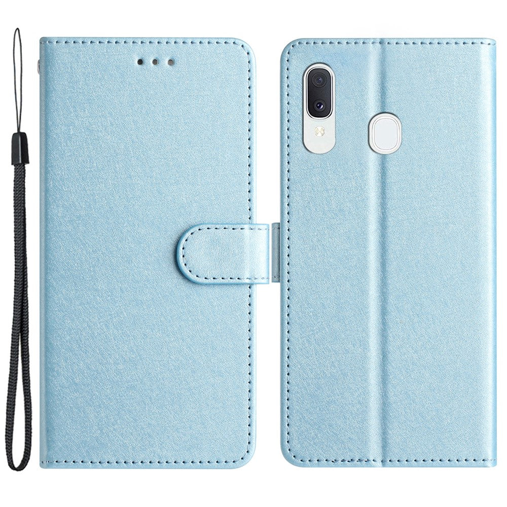 Magnetisk Lukkekasse til Samsung Galaxy A20e Silke Tekstur Læder Pung Stativ Godt Beskyttet Skal med Håndrem