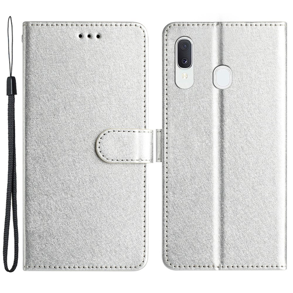 Magnetisk Lukkekasse til Samsung Galaxy A20e Silke Tekstur Læder Pung Stativ Godt Beskyttet Skal med Håndrem