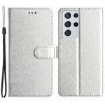 Slagtåligt fodral till Samsung Galaxy S21 Ultra 5G i sidentyg med läderplånbok och stativ, handrem