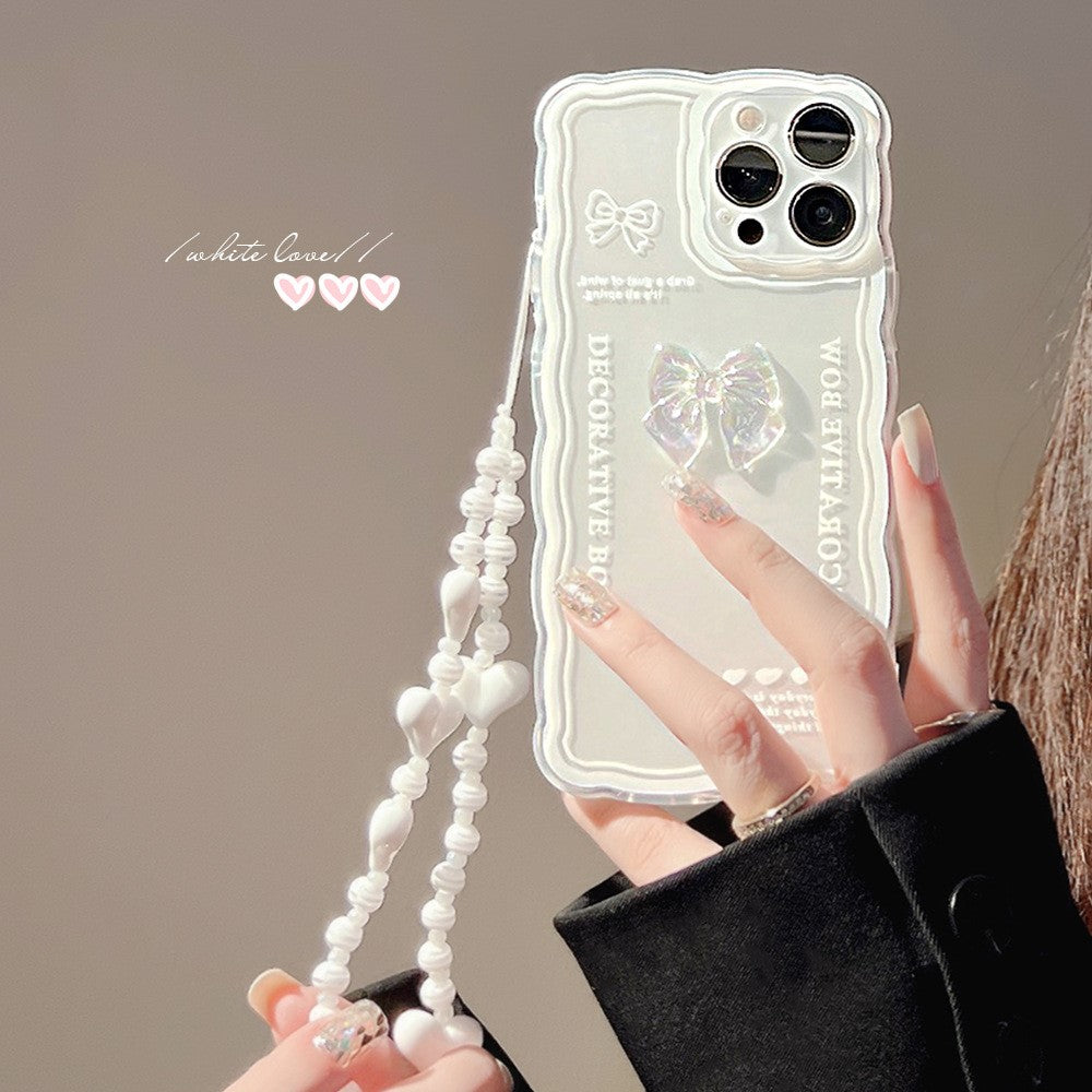 Crystal Clear Phone Case for iPhone 12 Pro , Flexible TPU Phone Cover Bowknot Decor Shell with Wrist Strap