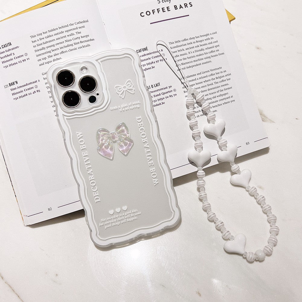 Crystal Clear Phone Case for iPhone 12 Pro , Flexible TPU Phone Cover Bowknot Decor Shell with Wrist Strap