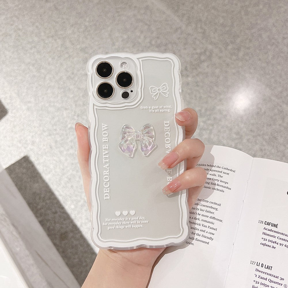 Crystal Clear Phone Case for iPhone 12 Pro , Flexible TPU Phone Cover Bowknot Decor Shell with Wrist Strap