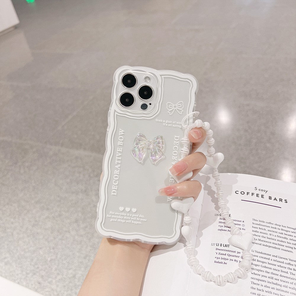 Crystal Clear Phone Case for iPhone 12 Pro , Flexible TPU Phone Cover Bowknot Decor Shell with Wrist Strap