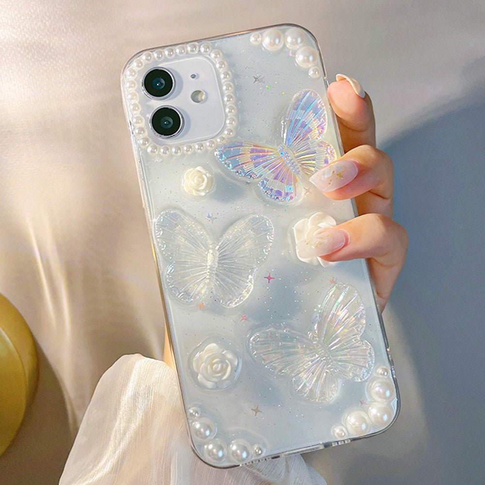Beskyttende Telefoncover til iPhone 12 mini, 3D Sommerfugle Blomster Dekor TPU Telefon Bagside Cover