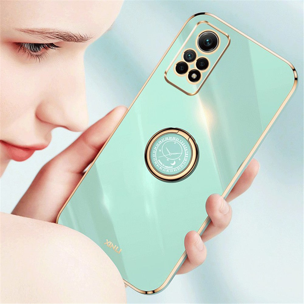 XINLI Phone TPU Case for Xiaomi Redmi Note 12 Pro 4G , Electroplated Ring Kickstand Phone Cover