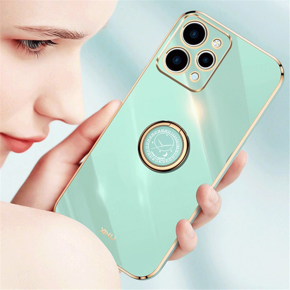 XINLI For Xiaomi Redmi 12 4G Electroplated Phone Case Ring Kickstand TPU Back Cover
