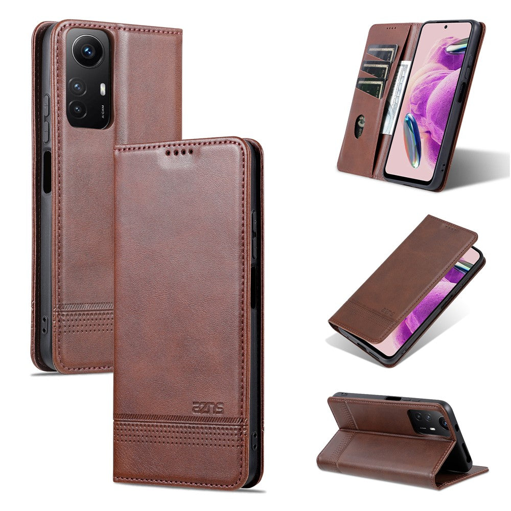 AZNS För Xiaomi Redmi Note 12S 4G Visningsställ PU-läder Plånboksfodral Flip Folio mobilskydd