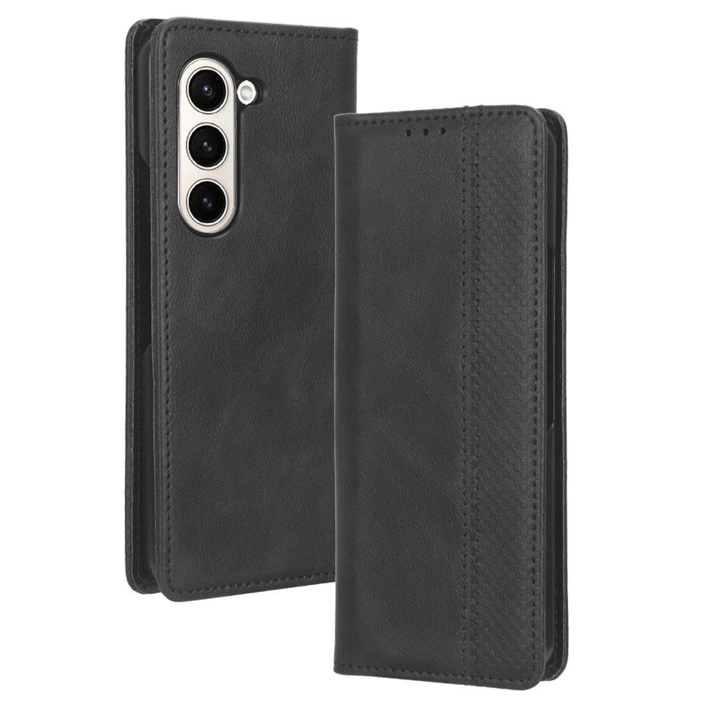 For Samsung Galaxy Z Fold5 5G Retro PU Leather Phone Case Magnetic Closing Stand Phone Cover