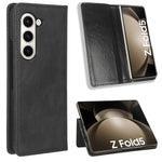 For Samsung Galaxy Z Fold5 5G Retro PU Leather Phone Case Magnetic Closing Stand Phone Cover
