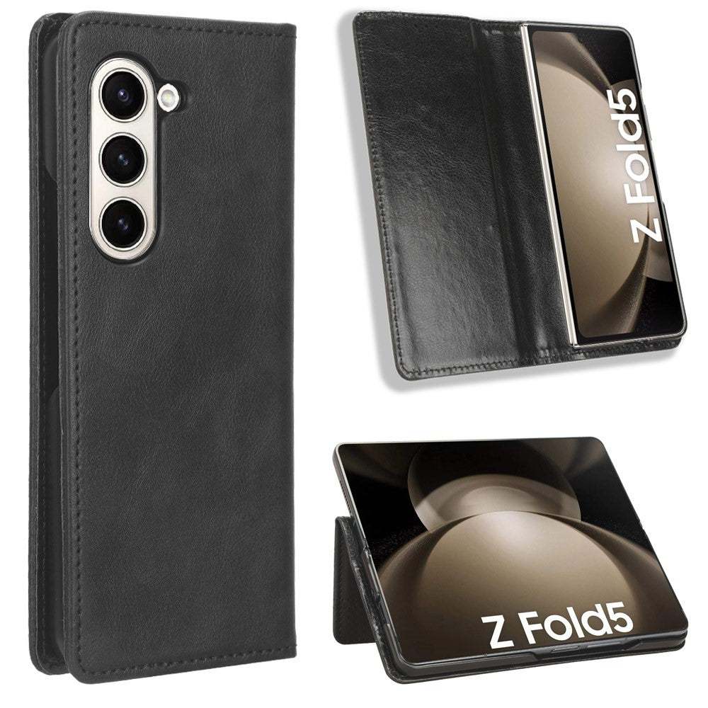For Samsung Galaxy Z Fold5 5G Retro PU Leather Phone Case Magnetic Closing Stand Phone Cover