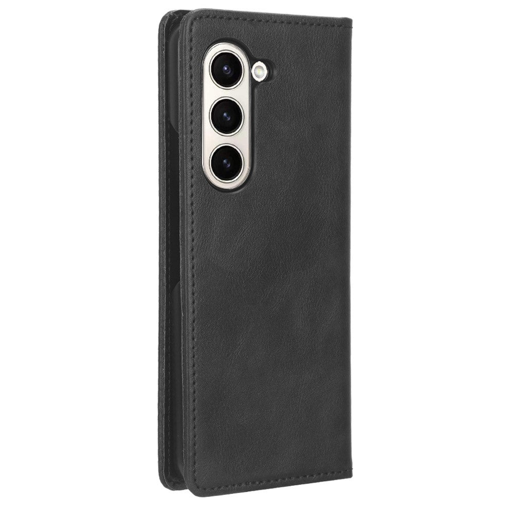 For Samsung Galaxy Z Fold5 5G Retro PU Leather Phone Case Magnetic Closing Stand Phone Cover