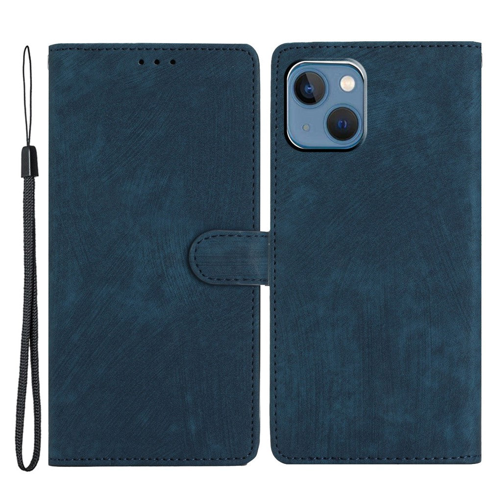 For iPhone 15 Plus Stand Skin-touch Cell Phone Cover PU Leather Wallet Slim-Fit Mobile Phone Case