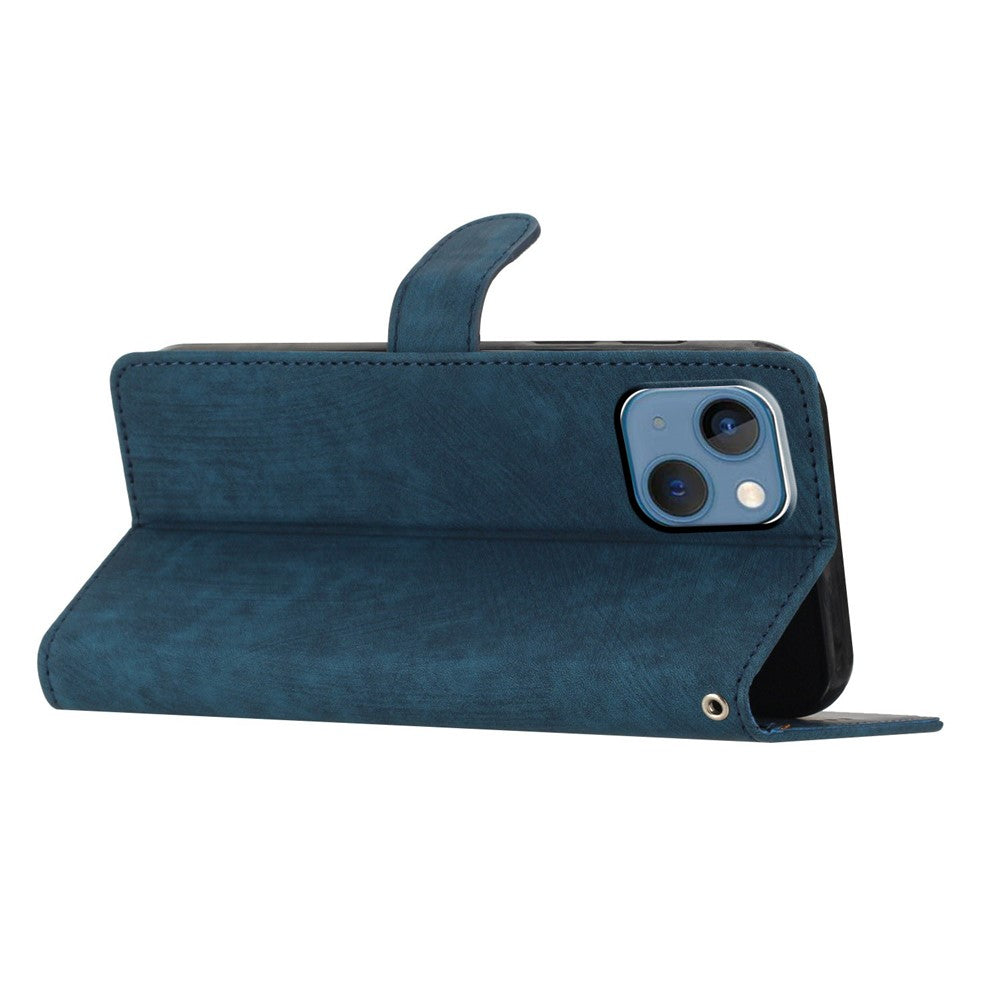 For iPhone 15 Plus Stand Skin-touch Cell Phone Cover PU Leather Wallet Slim-Fit Mobile Phone Case