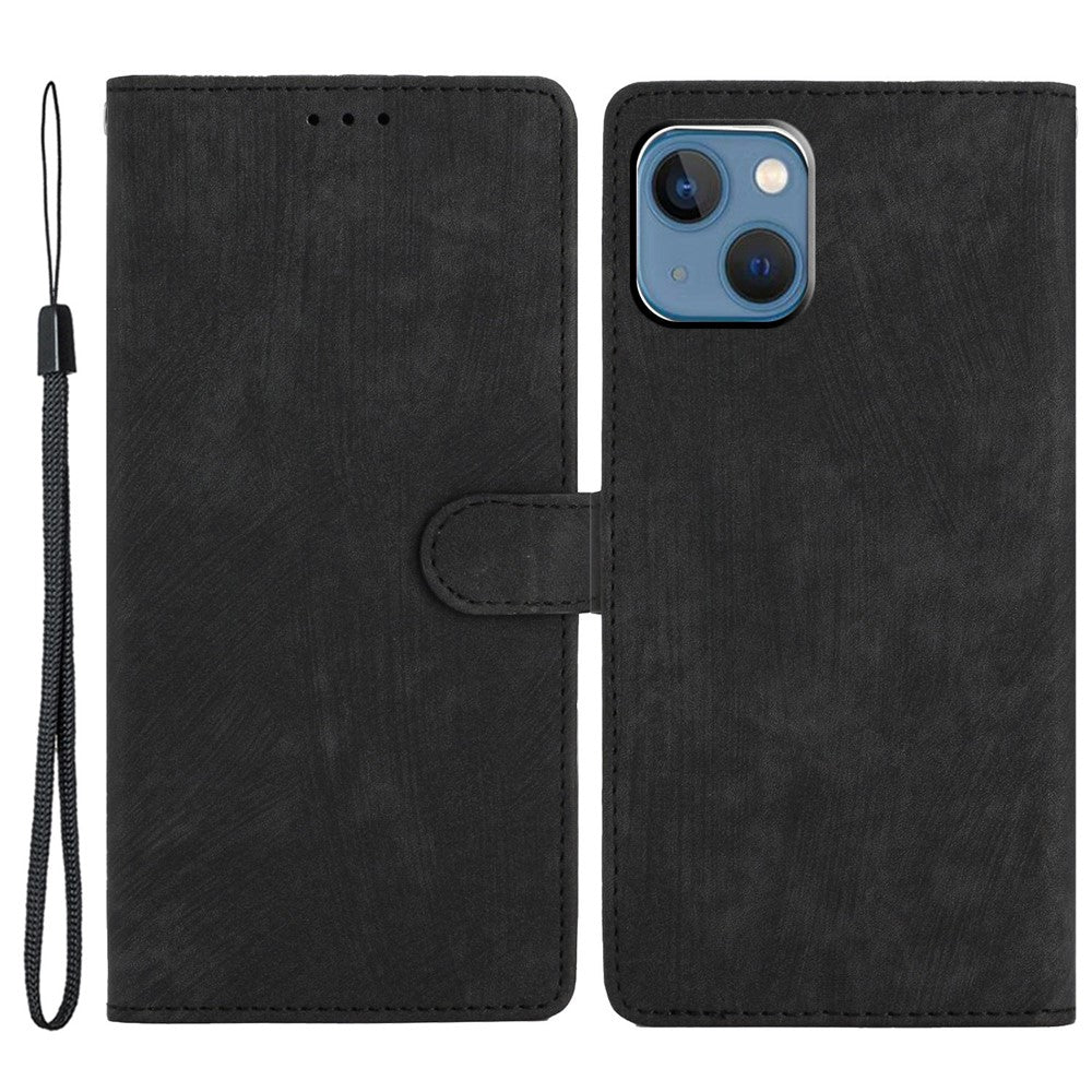 For iPhone 15 Plus Stand Skin-touch Cell Phone Cover PU Leather Wallet Slim-Fit Mobile Phone Case
