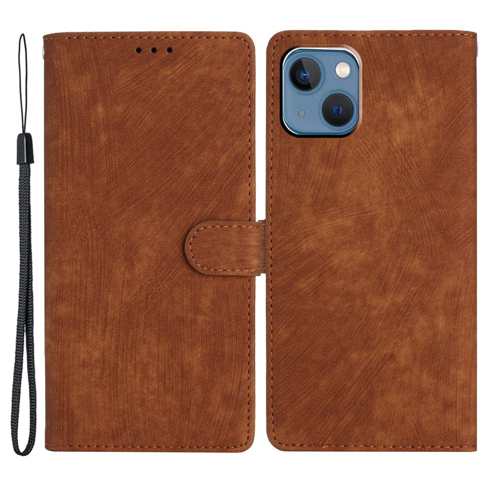 For iPhone 15 Plus Stand Skin-touch Cell Phone Cover PU Leather Wallet Slim-Fit Mobile Phone Case