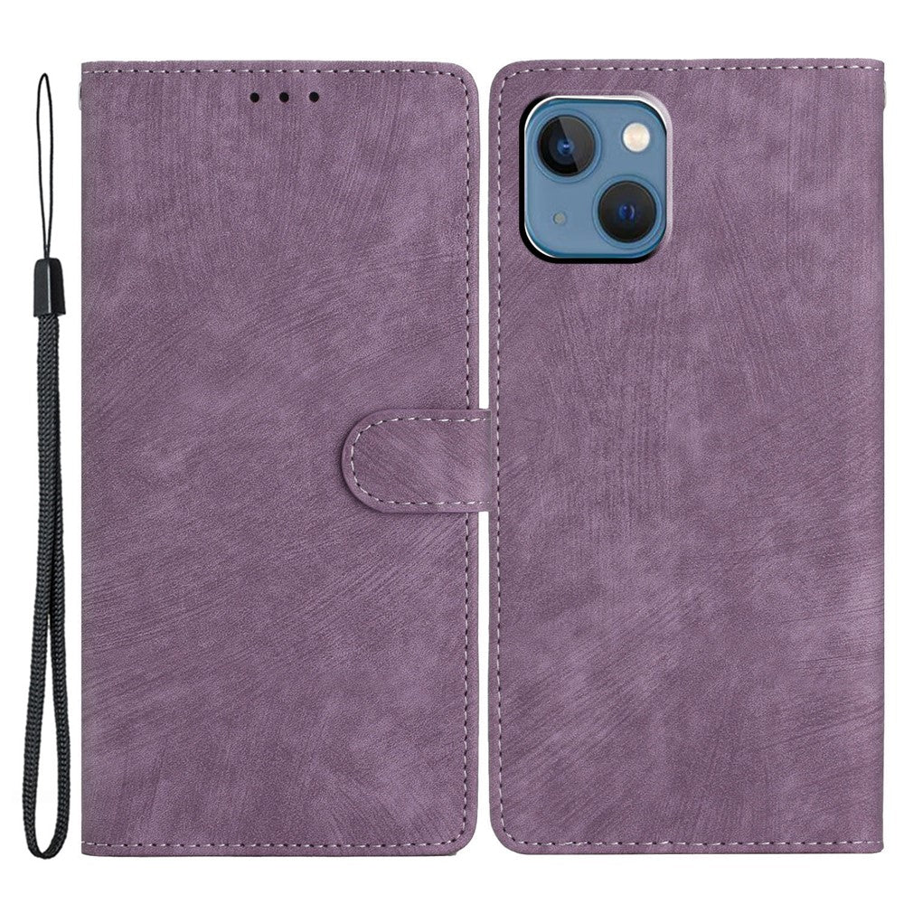 For iPhone 15 Plus Stand Skin-touch Cell Phone Cover PU Leather Wallet Slim-Fit Mobile Phone Case