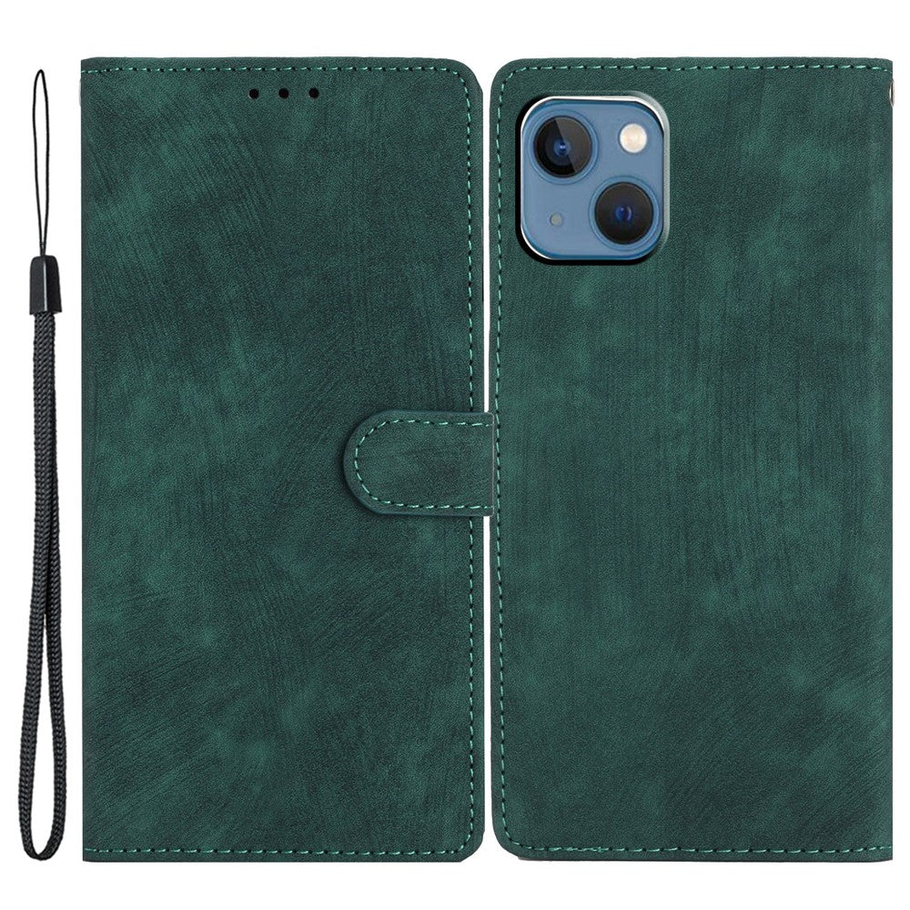 For iPhone 15 Plus Stand Skin-touch Cell Phone Cover PU Leather Wallet Slim-Fit Mobile Phone Case