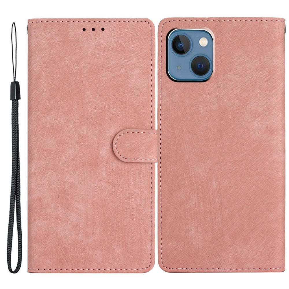 For iPhone 15 Plus Stand Skin-touch Cell Phone Cover PU Leather Wallet Slim-Fit Mobile Phone Case